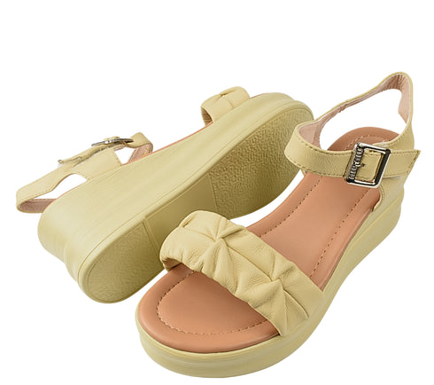 Sandale casual, dama, FORMAZIONE, 2718 galben, piele naturala, platforma